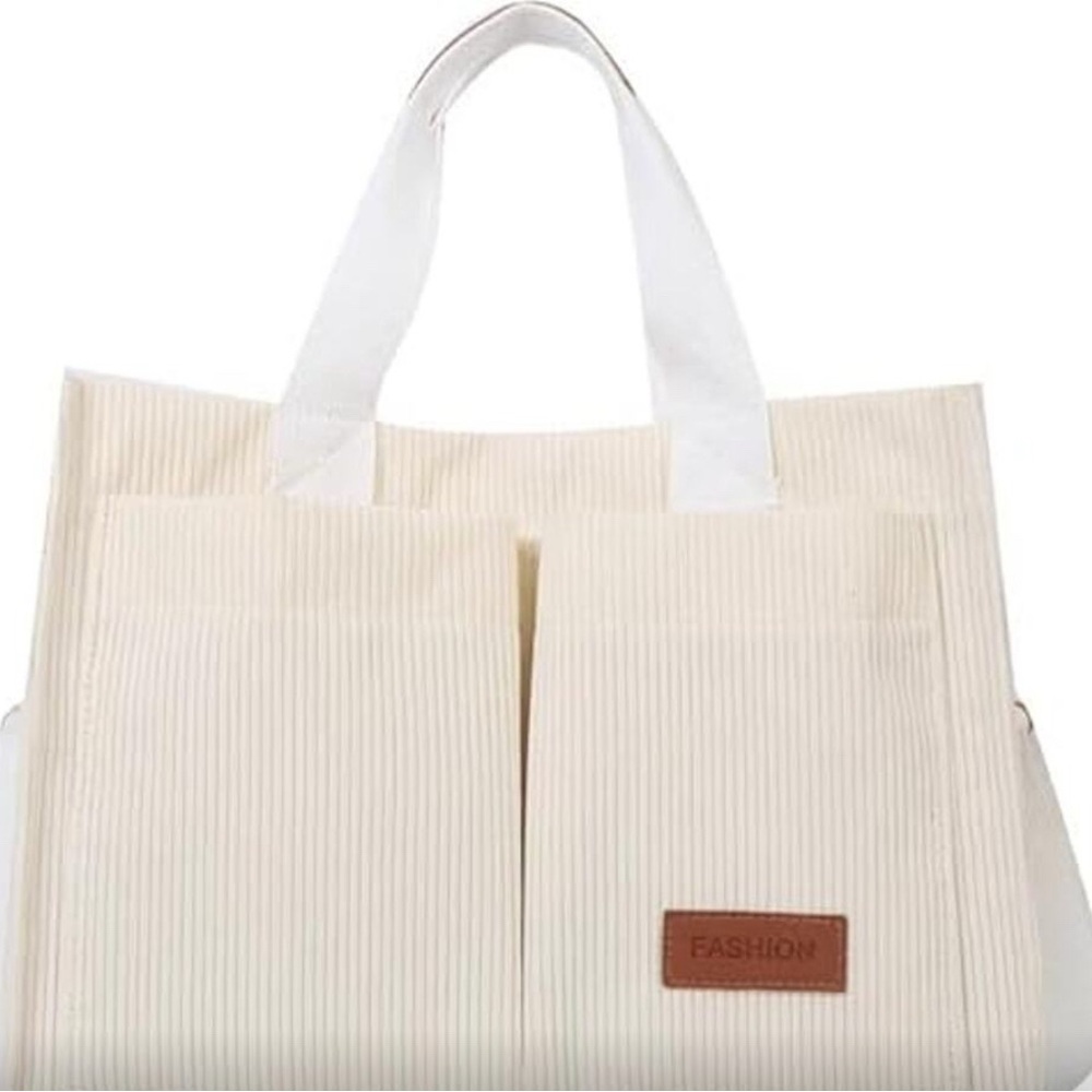 New White Cute Corduroy Tote Bag Women Satchel Handbag Hobo w/ Pockets